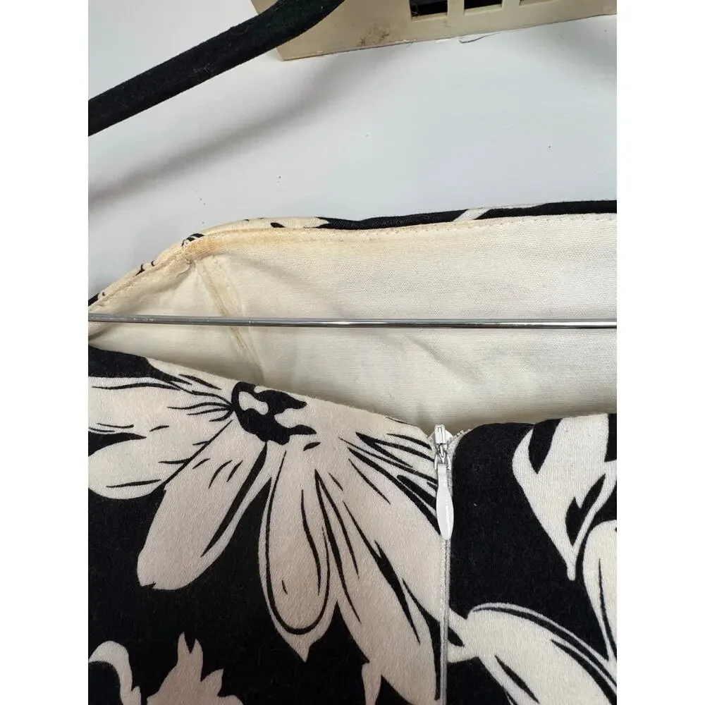 White House Black Market Dress Size 12 Black White Floral Midi A-Line Classic - Picture 6 of 10